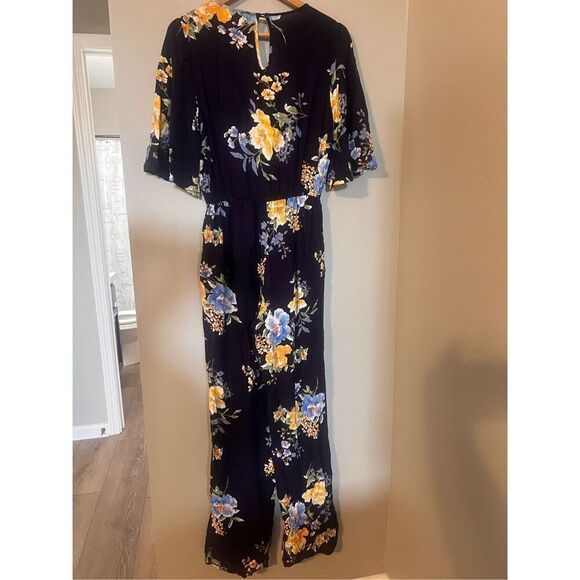 Ban Of Gypsies Size M Wide Leg Floral Jumpsuit Dark Blue Western Wedding Guest - Picture 6 of 10